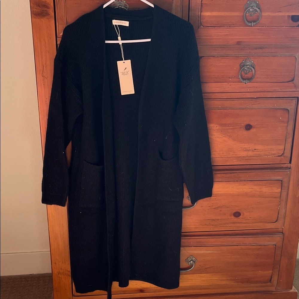 Elegant Black Open-Front Julia Cardigan Size Medium NWT